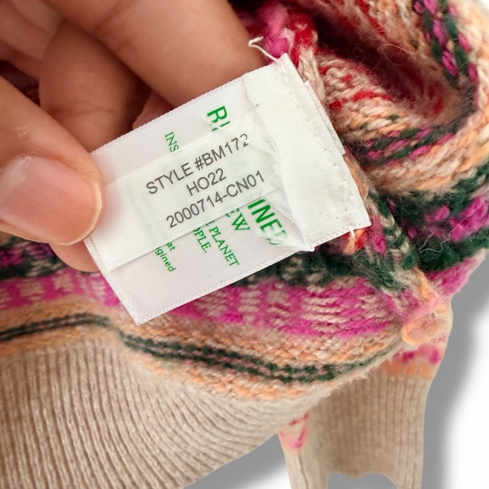 J. Crew Cream Fair Isle Crewneck Sweater with Pink, Red & Green Accents - Picture 9 of 9